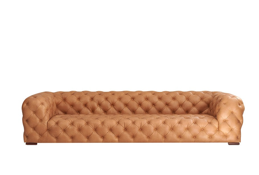 Dexter - Transitional Camel Full Italian Leather Tufted Sofa