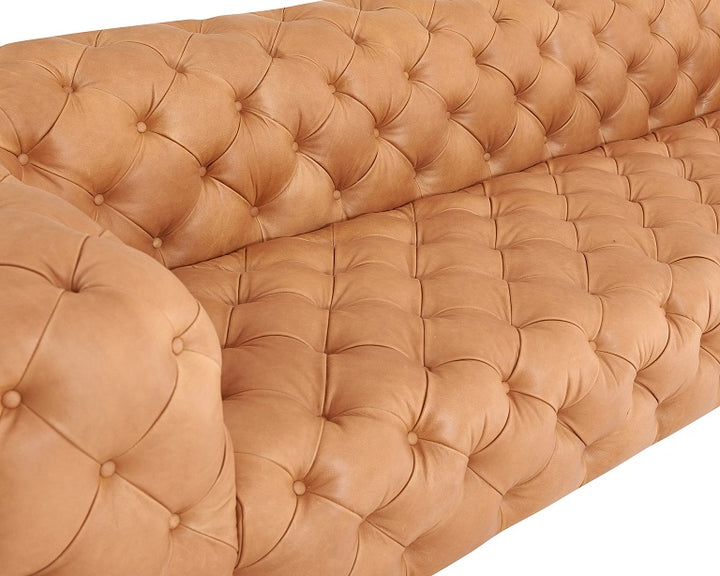 Dexter - Transitional Camel Full Italian Leather Tufted Sofa