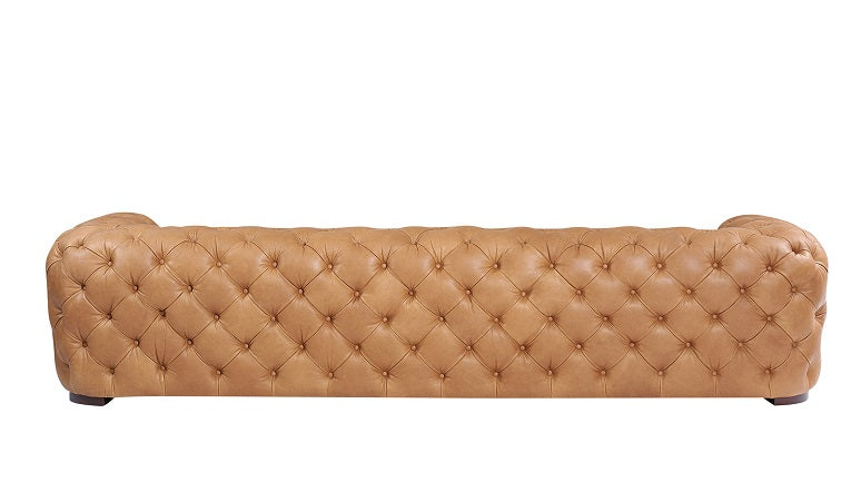Dexter - Transitional Camel Full Italian Leather Tufted Sofa