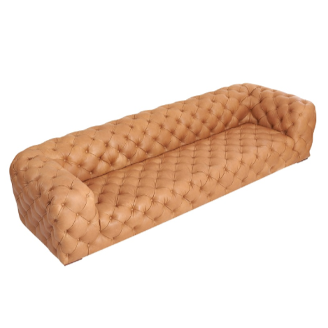 Dexter - Transitional Camel Full Italian Leather Tufted Sofa - View 4