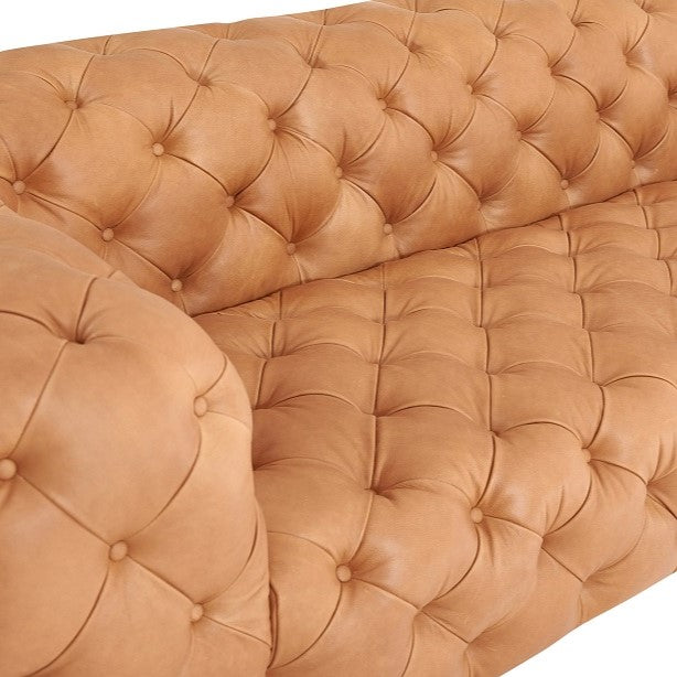 Dexter - Transitional Camel Full Italian Leather Tufted Sofa