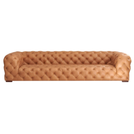 Dexter - Transitional Camel Full Italian Leather Tufted Sofa