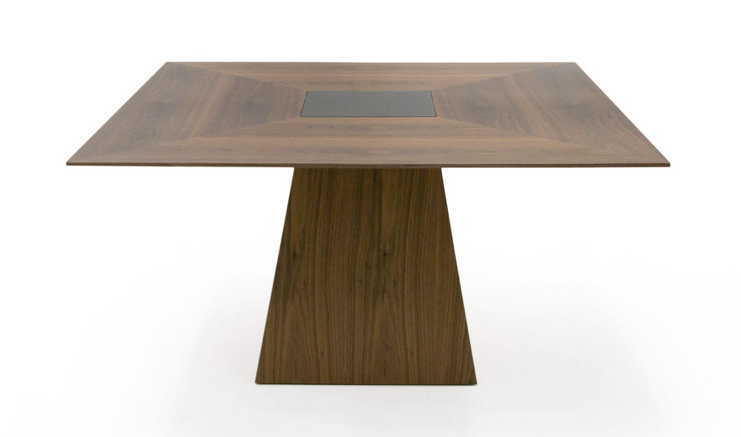 Cora- Modern Walnut and Black Tempered Glass Dining Table