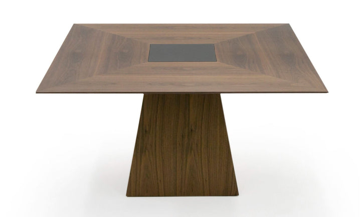 Cora- Modern Walnut and Black Tempered Glass Dining Table