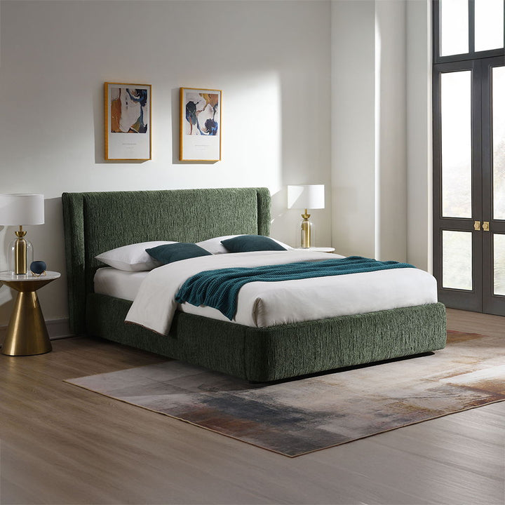 Cheryl - Queen Bed - Dark Green Chenille