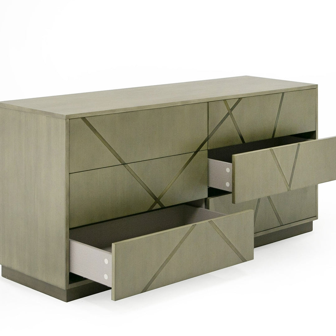 Nixa - Modern Wide Birch + Brushed Bronze Dresser