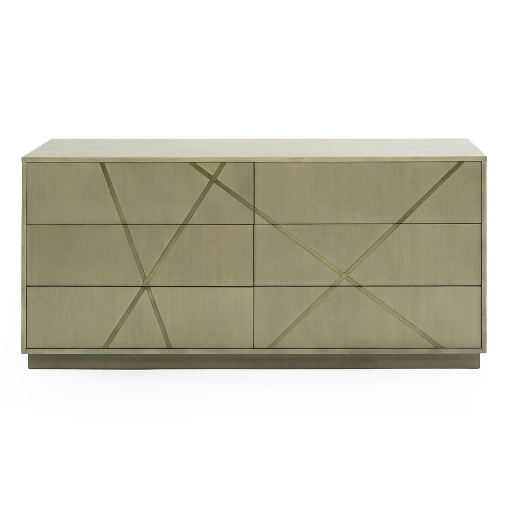 Nixa - Modern Wide Birch + Brushed Bronze Dresser
