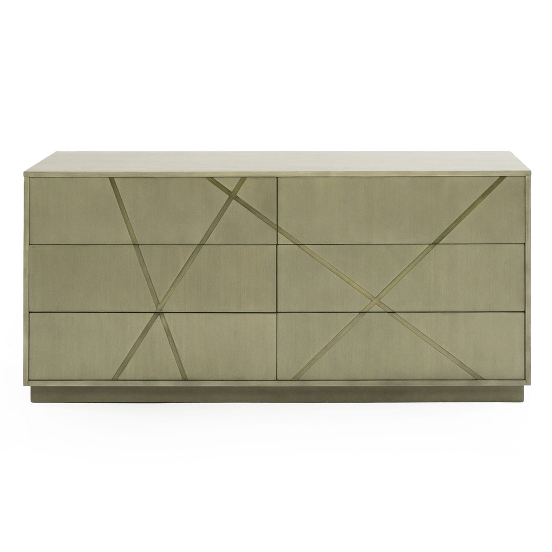 Nixa - Modern Wide Birch + Brushed Bronze Dresser