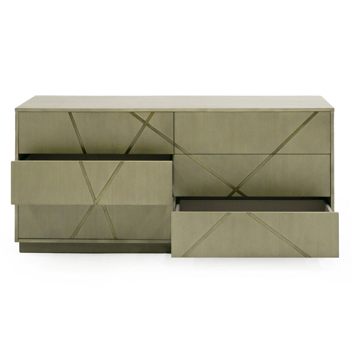 Nixa - Modern Wide Birch + Brushed Bronze Dresser