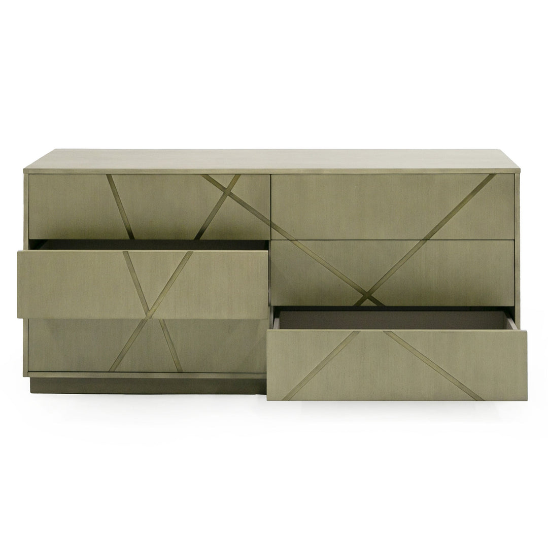 Nixa - Modern Wide Birch + Brushed Bronze Dresser