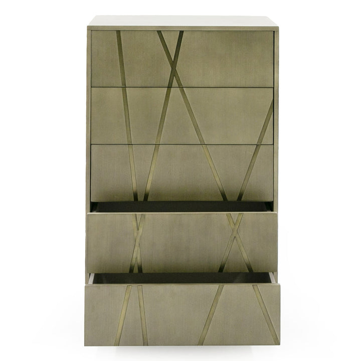 Nixa - Modern Wide Birch  Brushed Bronze Chest