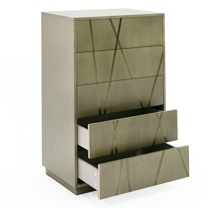 Nixa - Modern Wide Birch  Brushed Bronze Chest