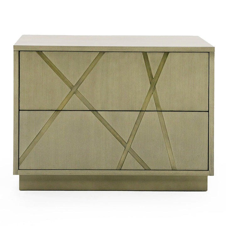 Nixa  Modern Wide Birch + Brushed Bronze Nightstand