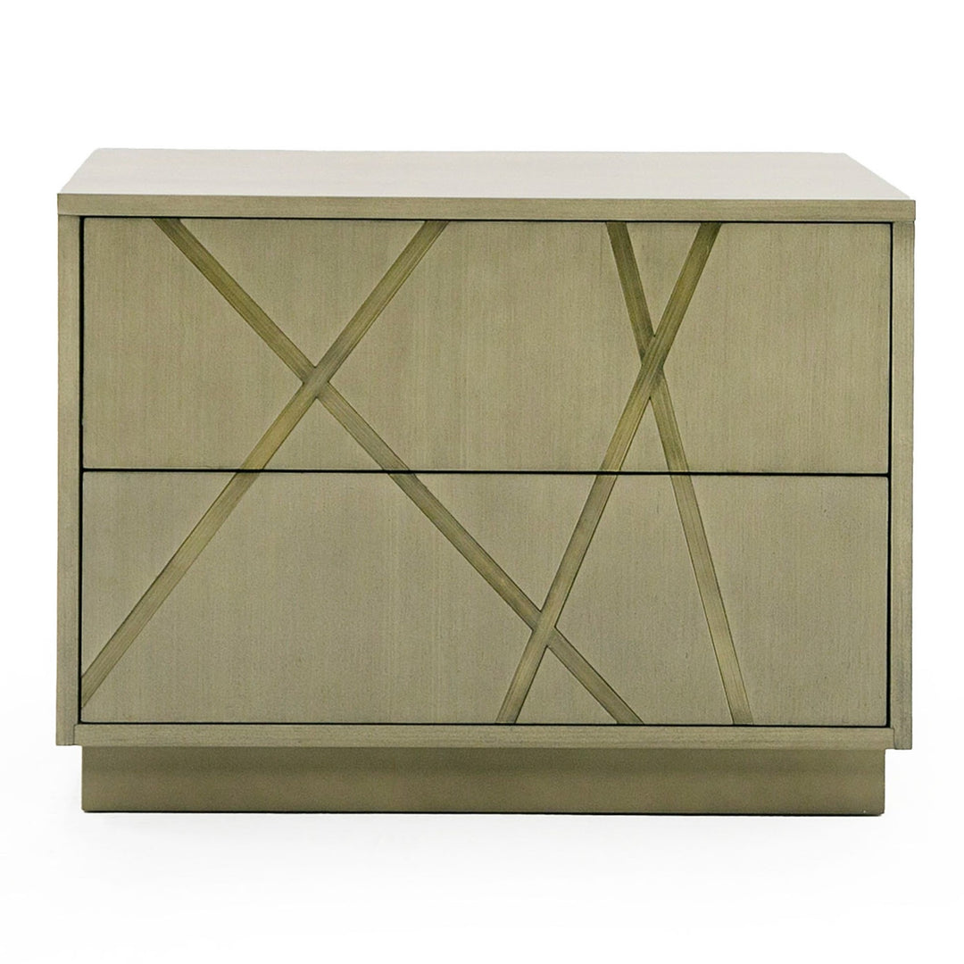 Nixa - Modern Wide Birch  Brushed Bronze Nightstand