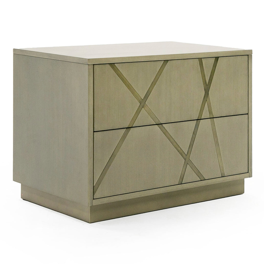 Nixa - Modern Beige Velvet  Brushed Bronze Bed  Birch Nightstands