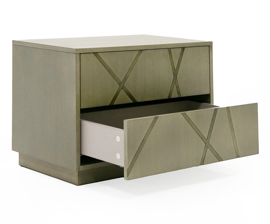 Nixa - Modern Wide Birch + Brushed Bronze Nightstand