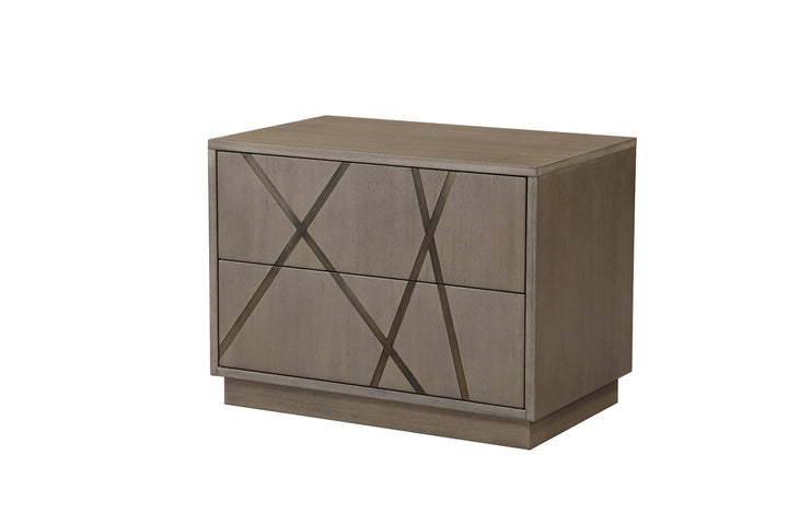 Nixa - Modern Beige Velvet  Brushed Bronze  Birch Bed  Nightstands-queen