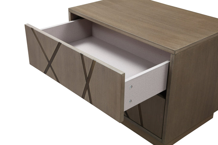 Nixa - Modern Beige Velvet  Brushed Bronze  Birch Bed  Nightstands-eastern