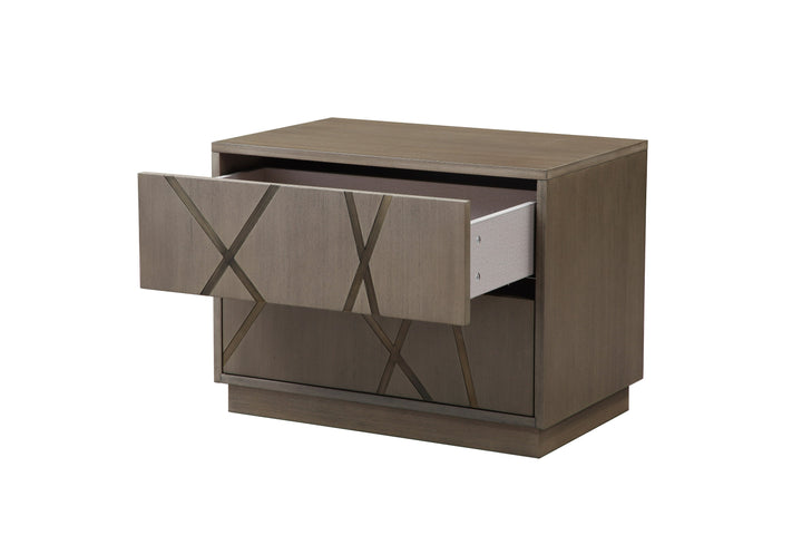 Nixa - Modern Beige Velvet  Brushed Bronze  Birch Bed  Nightstands-queen
