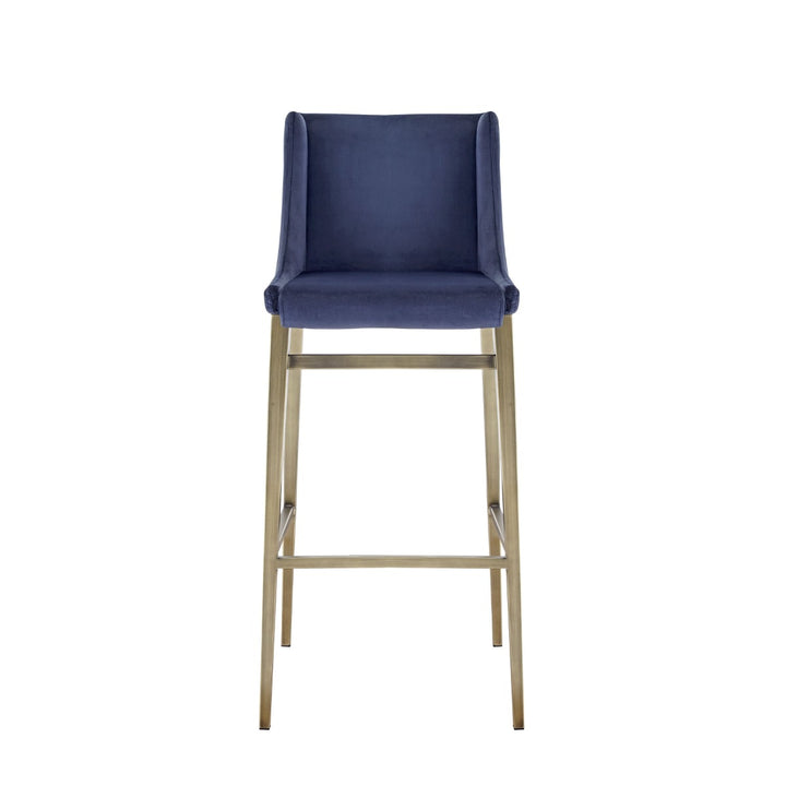 Mimi - Contemporary Blue Velvet + Brass Counter Stool (Set of 2)