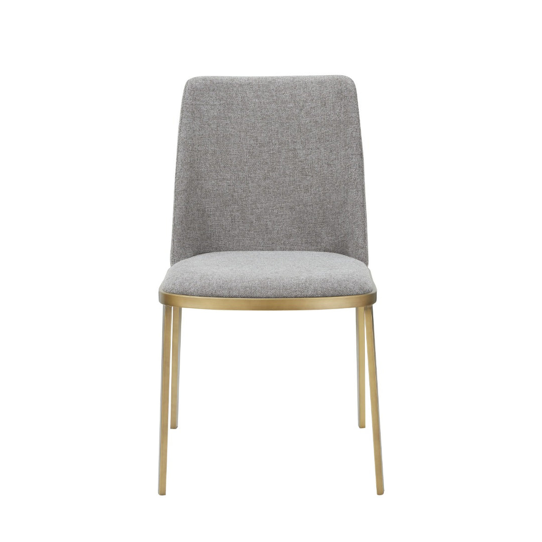 Brent- Contemporary Light Grey Fabric  Brass Dining Chair Set of 2