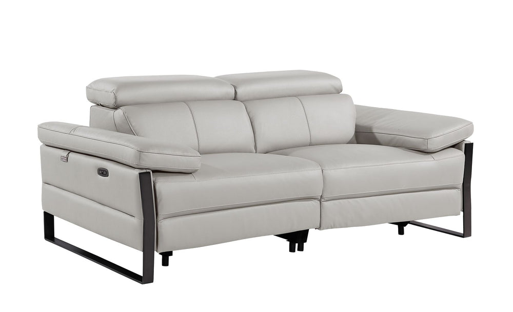 DivanItalia 1246 Top Grain Italian Leather Loveseat with Power Headrest - Light Gray