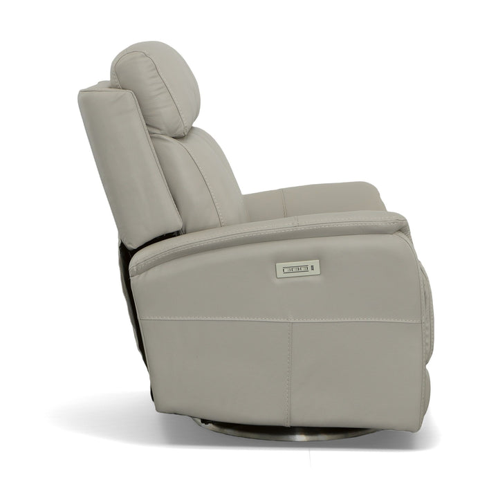 View Leather Power Swivel Recliner with Power Headrest in Dove