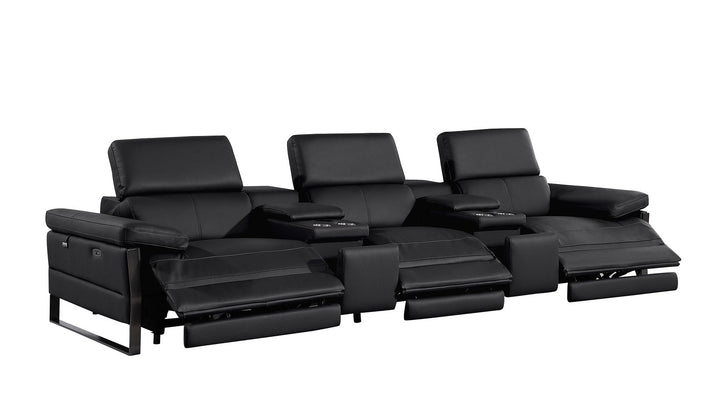 DivanItalia 1246 Modular Power Triple Reclining Dual Console Sofa with Power Reclining Headrests – Top Grain Italian Leather - Black