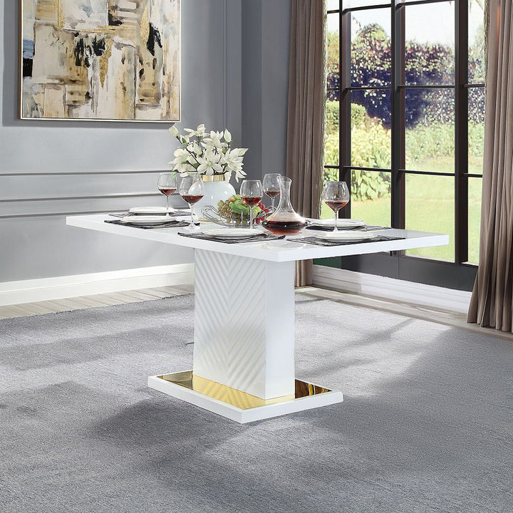Gaines - Dining Table With Pedestal Base - White High Gloss