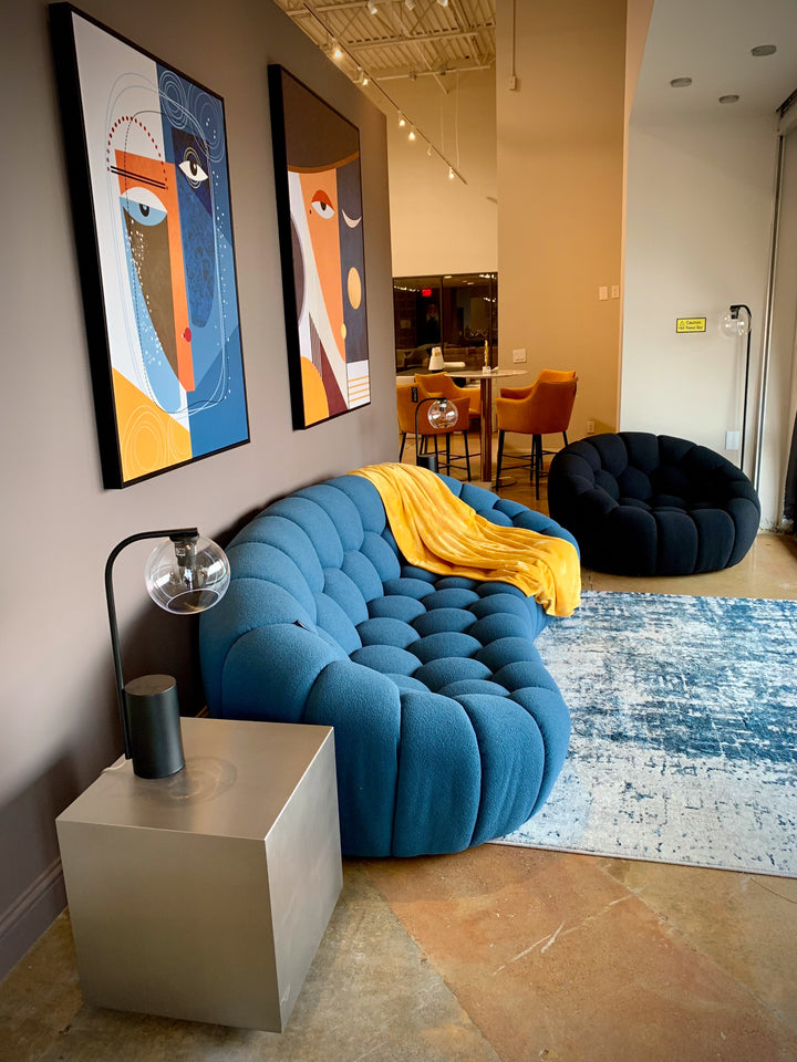 Yolonda - Modern Curved Dark Teal Fabric Sofa
