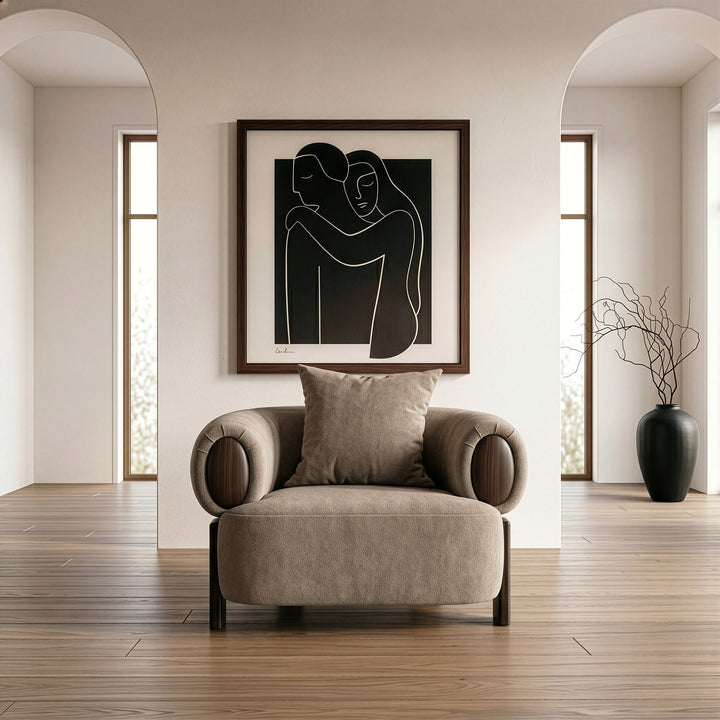 Arnaud - Modern Tan Fabric + Brown Oak Accent Chair