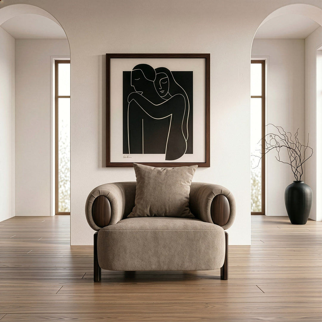 Arnaud - Modern Tan Fabric + Brown Oak Accent Chair