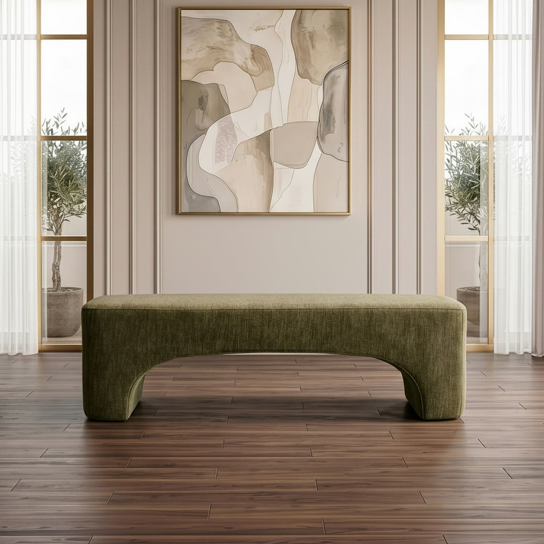 Siegal - Modern Olive Green Fabric Bench
