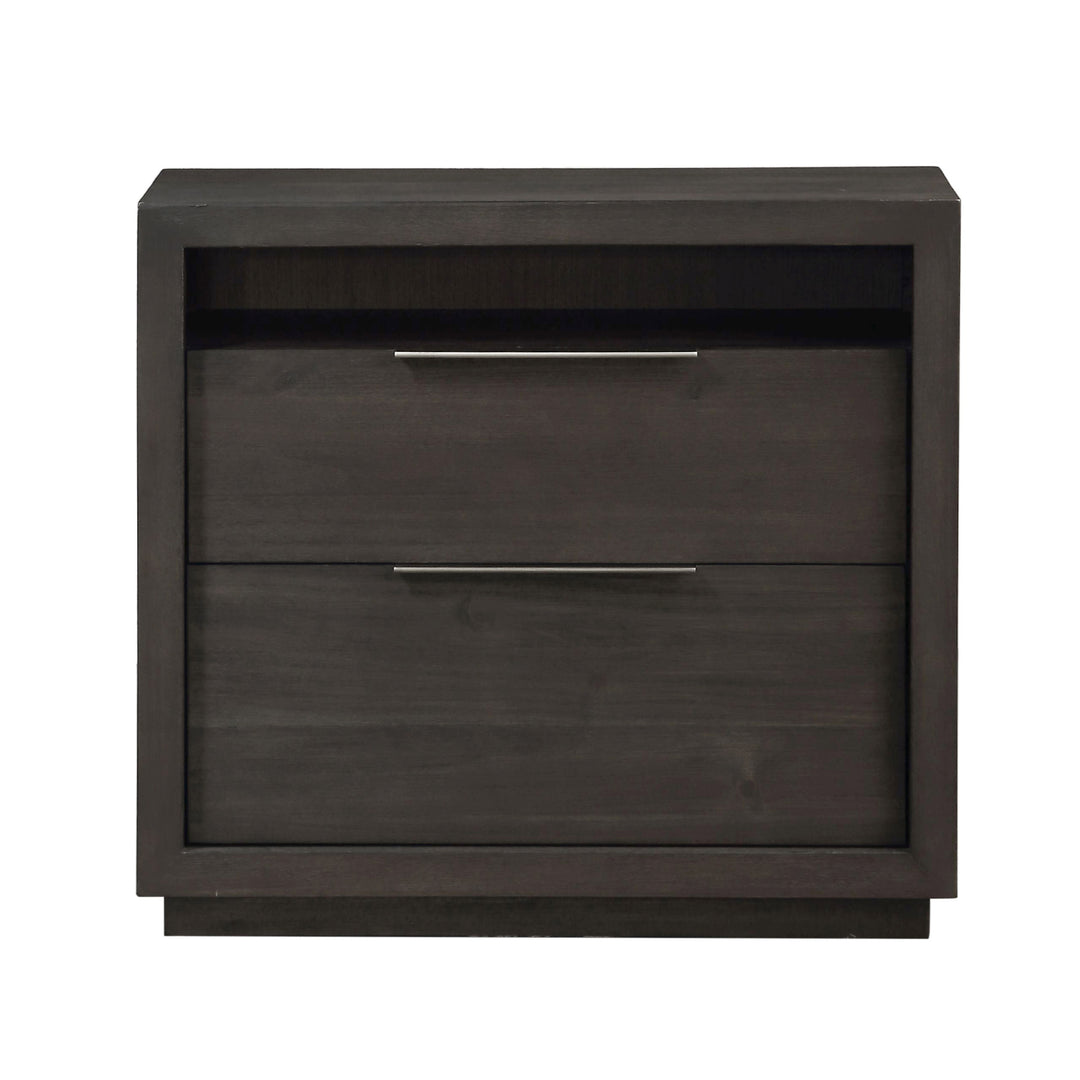 Modus Furniture Azu581 Oxford Two Drawer Nightstand In Basalt Grey