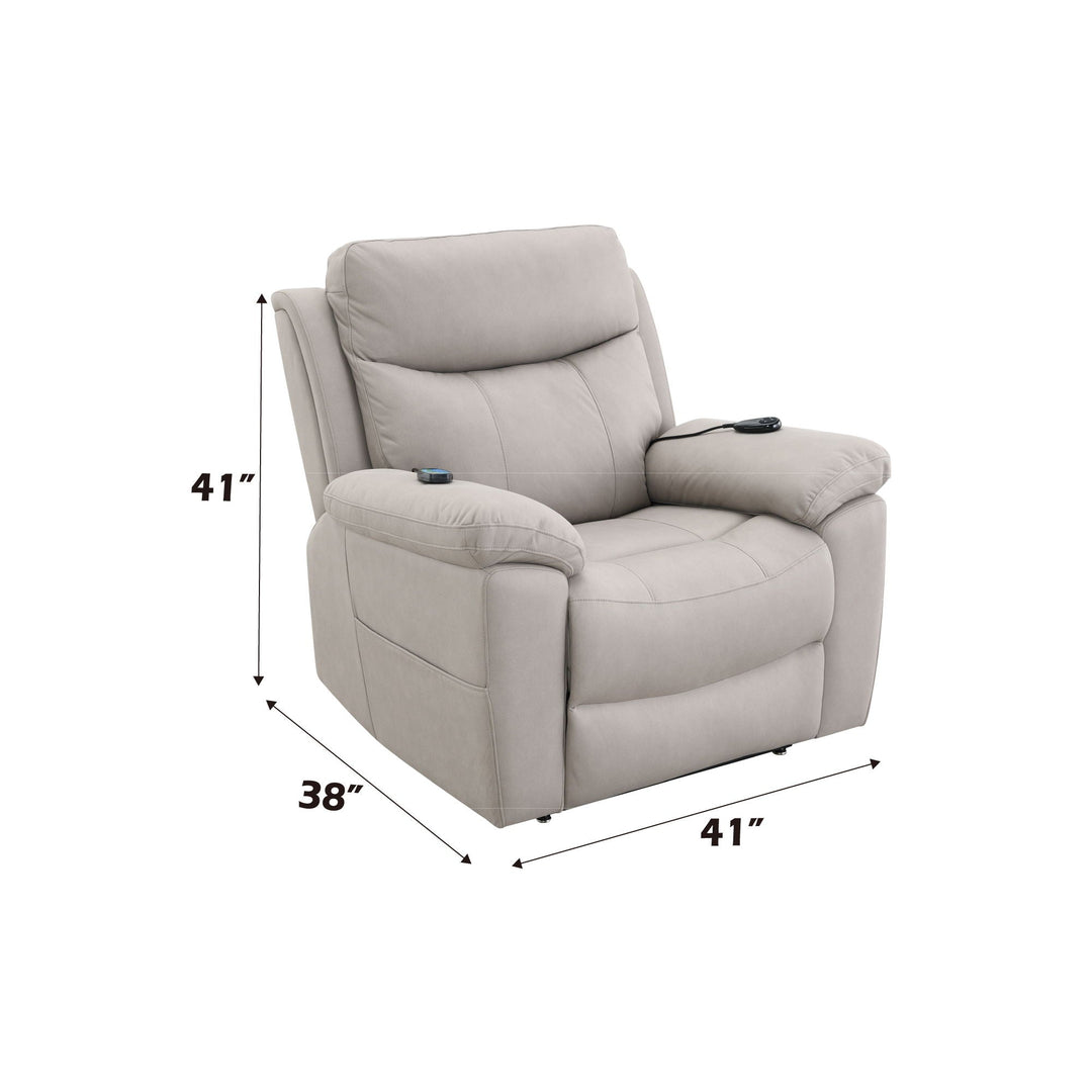 Chriki - Polished Microfiber Power Motion Recliner With Lift Heating Massage Chair - Light Gray