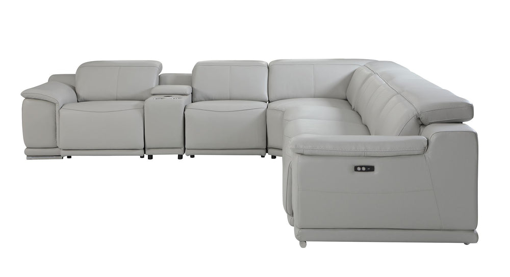 DivanItalia 9762 7-Piece L Shaped Top Grain Italian Leather Sectional Sofa with 3 Power Recliners - Light Gray
