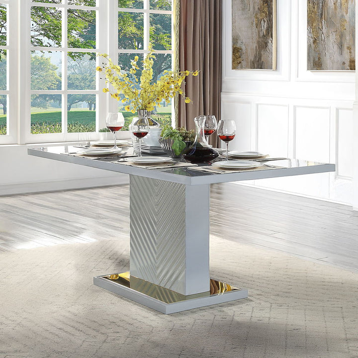 Gaines - Dining Table With Pedestal Base - Gray High Gloss