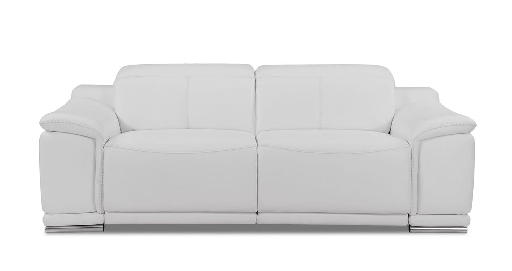 DivanItalia 9762 Top Grain Italian Leather Power Reclining Sofa, Loveseat and Chair Set with Adjustable Headrests - White