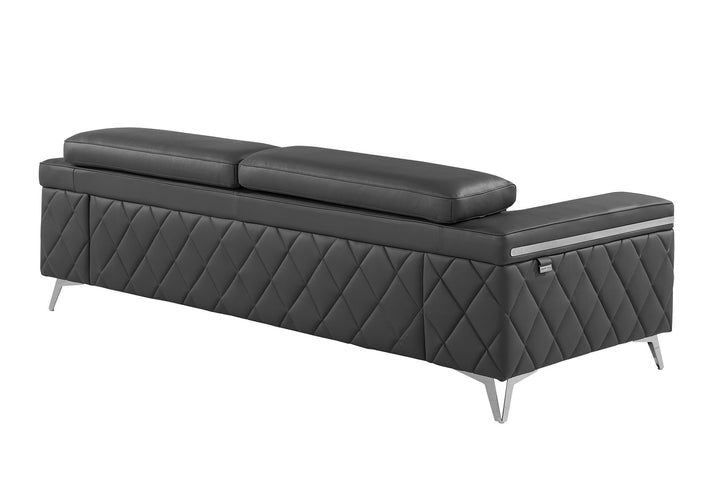 DivanItalia 1140 Sofa with Adjustable Headrest in Top-Grain Italian Leather - Dark Gray