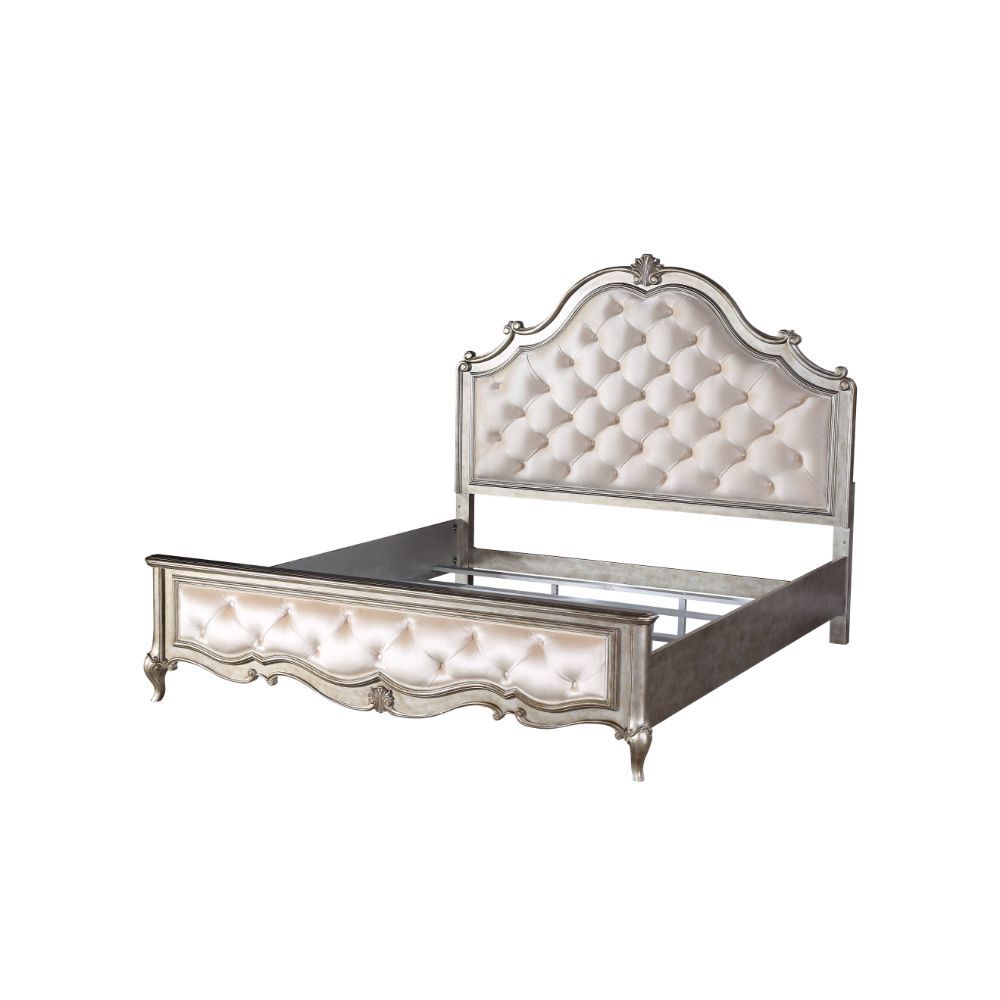 Esteban - Queen Bed - Ivory Velvet & Antique Champagne