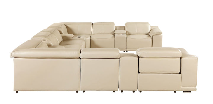 DivanItalia 9762 12-Piece U Shaped Top Grain Italian Leather Sectional Sofa with 4 Power Recliners - Beige
