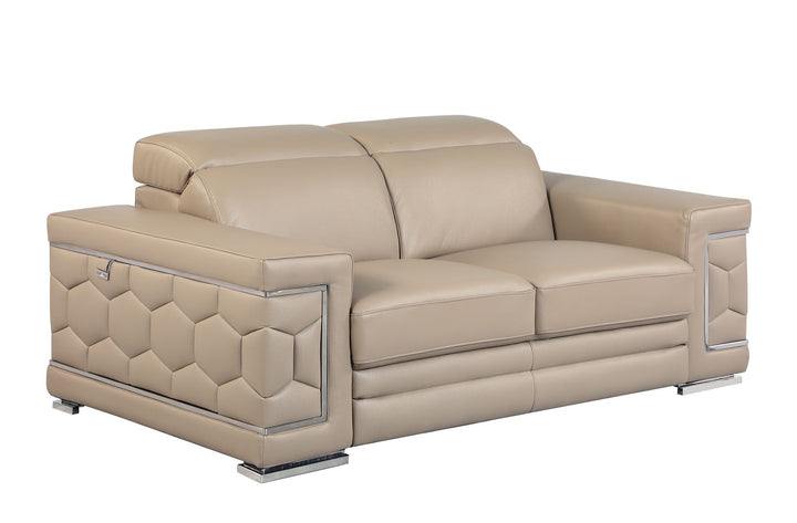 DivanItalia 692 2-Piece Sofa Set with Adjustable Headrest in Top-Grain Italian Leather - Beige