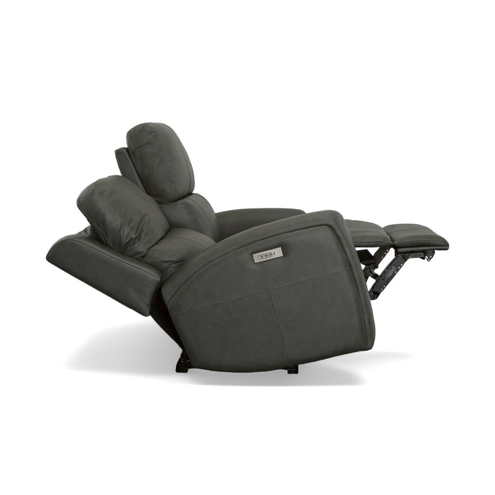 Linden Leather Power Reclining Loveseat with Power Headrests &amp; Lumbar in Charcoal