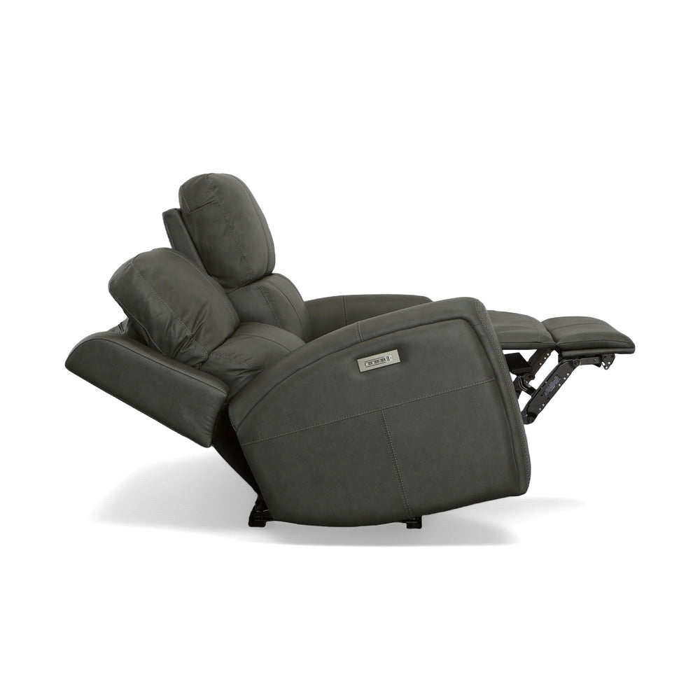 Linden Leather Power Reclining Loveseat with Power Headrests & Lumbar in Charcoal
