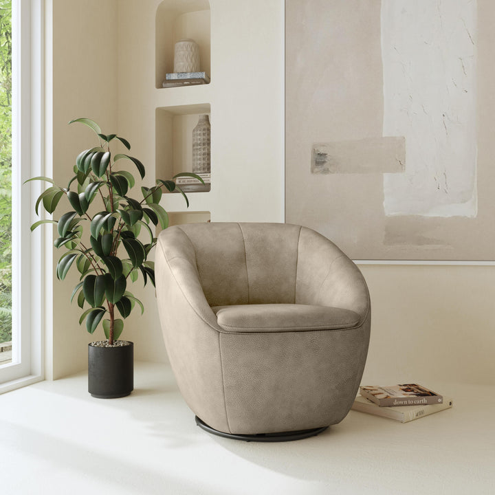 Wade Leather Swivel Chair in Shitake