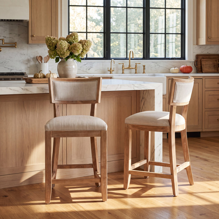 26.5" Rubberwood Counter Stool – Beige (Set of 2)
