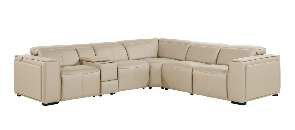 DivanItalia 1224 6-Piece L-Shaped Sectional Sofa in Top Grain Italian Leather with 3 Power Recliners & Power Headrests - Beige