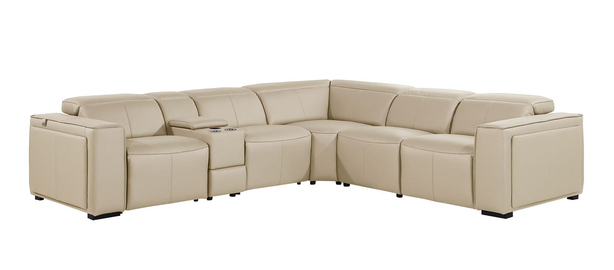 DivanItalia 1224 6-Piece L-Shaped Sectional Sofa in Top Grain Italian Leather with 3 Power Recliners & Power Headrests - Beige