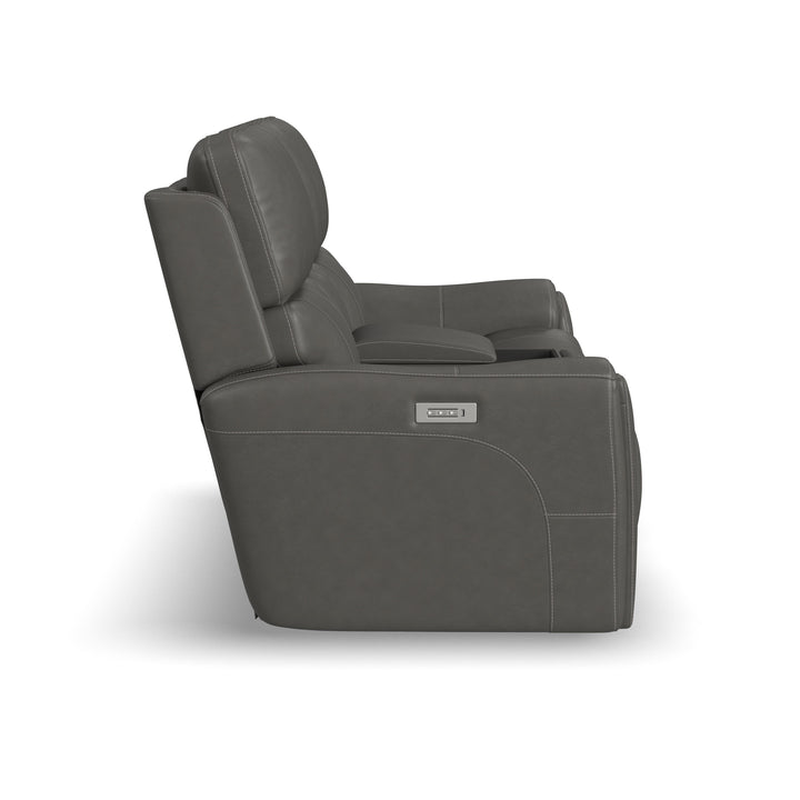Carter Fabric Power Reclining Loveseat with Console &amp; Power Headrests &amp; Lumbar in Smoke