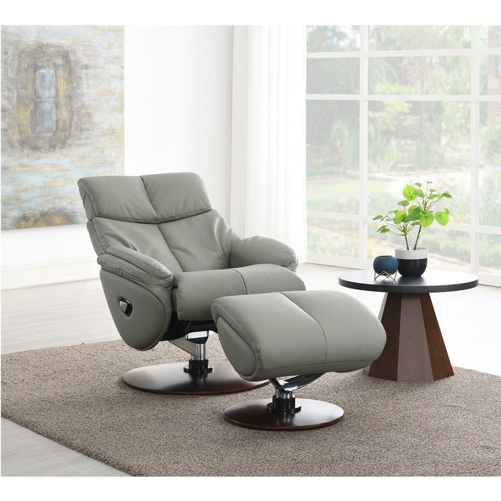 Kandoro - Motion Accent Chair With Swivel & Ottoman - Gray Leather & Brown Base